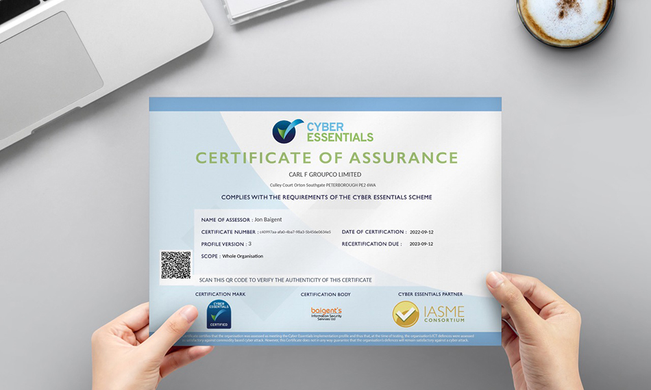 CARL F GROUPCO ACHIEVES CYBER ESSENTIALS CERTIFICATION - Fenestra Build